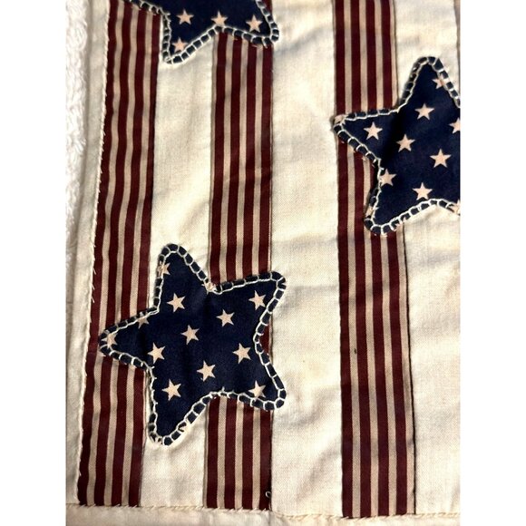 Handmade Patriotic Quilted Wall Hanging With Stars Stripes Design 10" x 37" - Picture 3 of 8